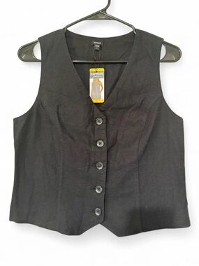 Express Women's Black Button-Front Vest